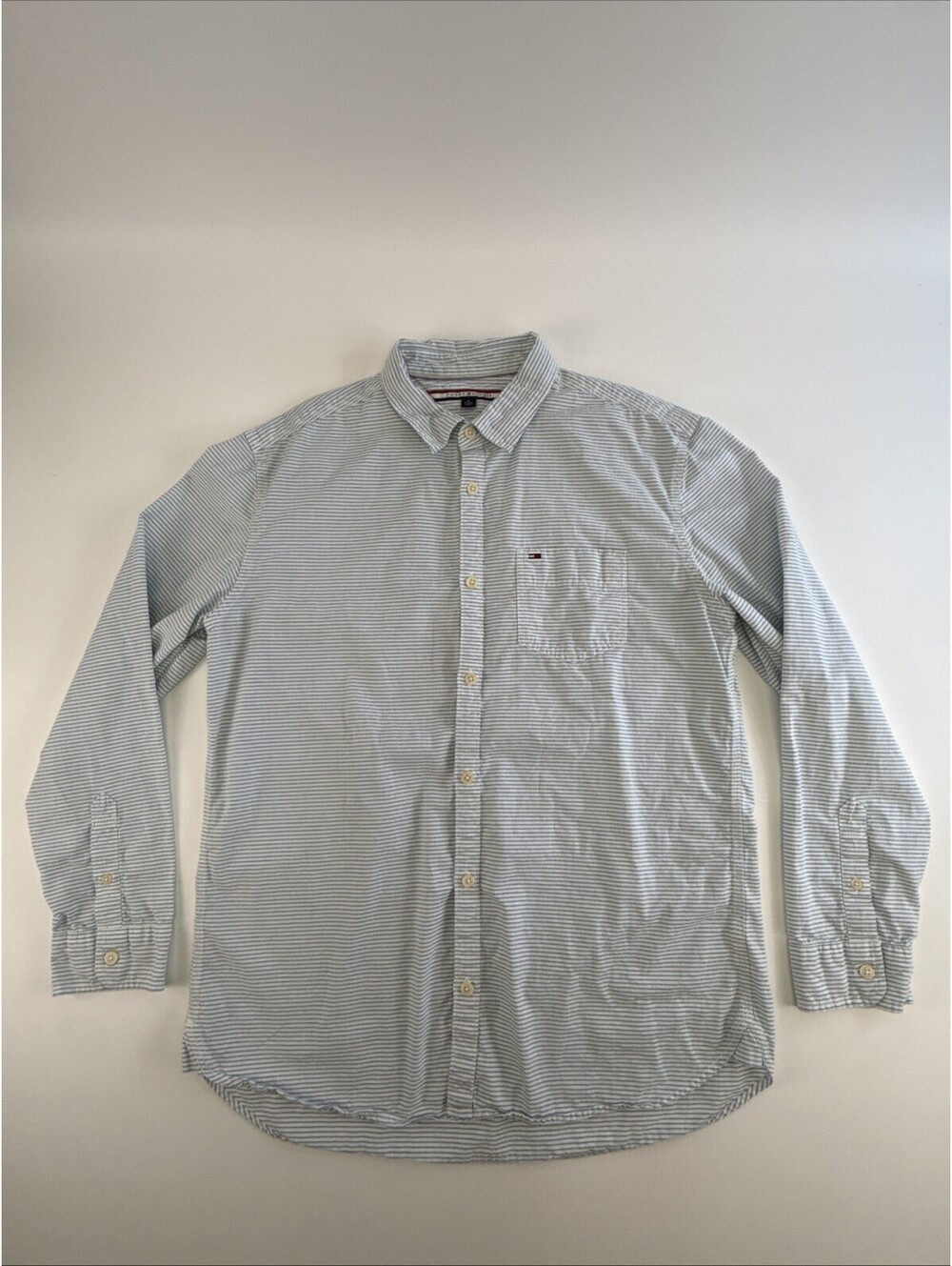 Tommy Hilfiger Mens XL Light Blue & White Striped Button Down Long Sleeve